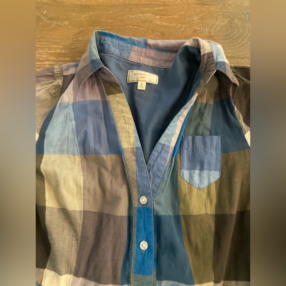 Anthropologie Vintage Retro Moulinette Soeurs Reed Blue Plaid Shirt Dress Pinup - Picture 3 of 8